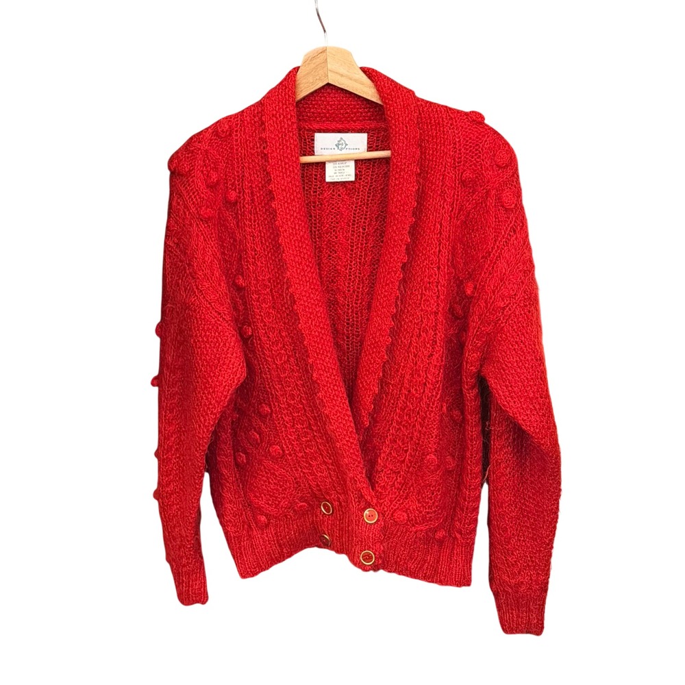 Vintage Design Options Cardigan Mohair Red Bobble Knit Coquette Grandmacore